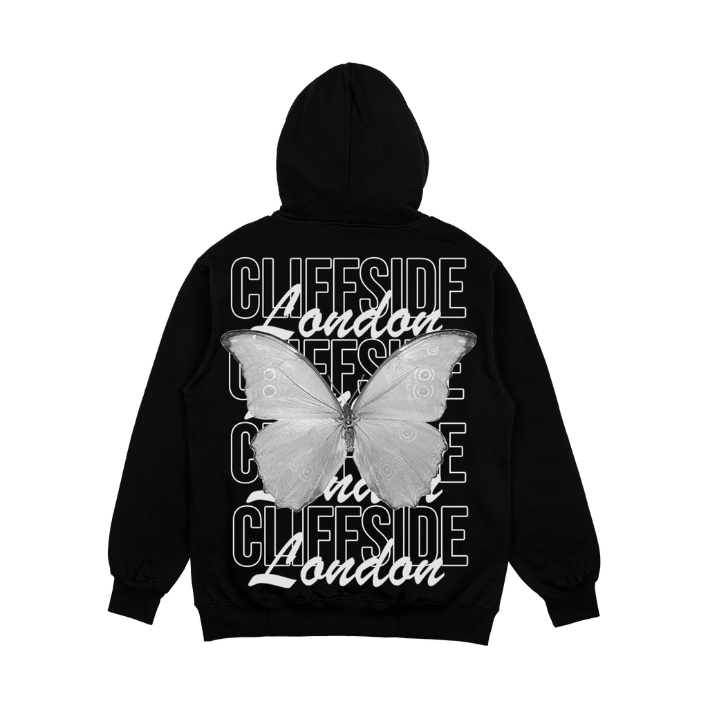 CliffSide Signature Grayscale Butterfly Hoodie – Black