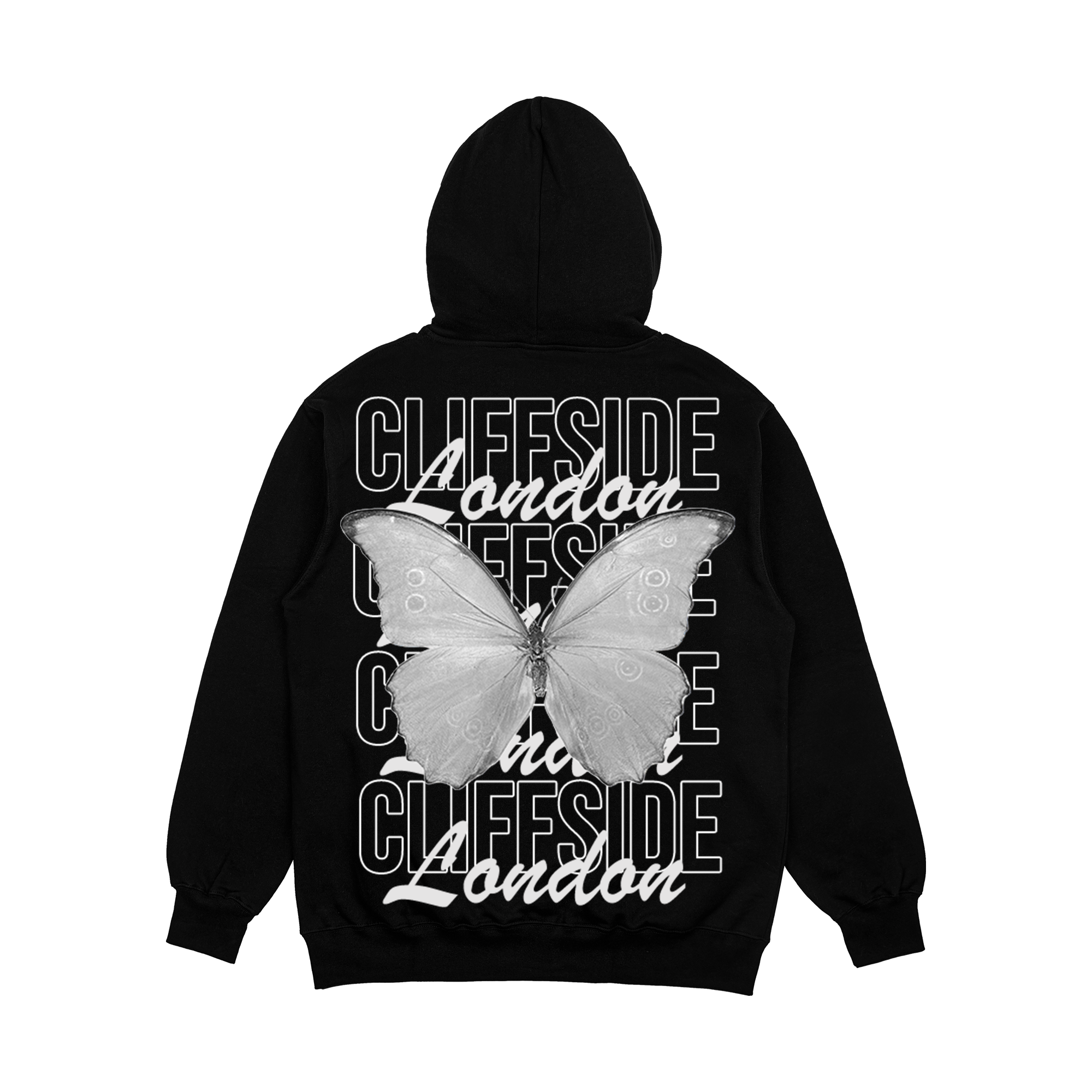 CliffSide Signature Grayscale Butterfly Hoodie – Black