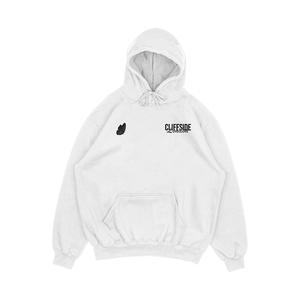 CliffSide Signature Grayscale Butterfly Hoodie – White