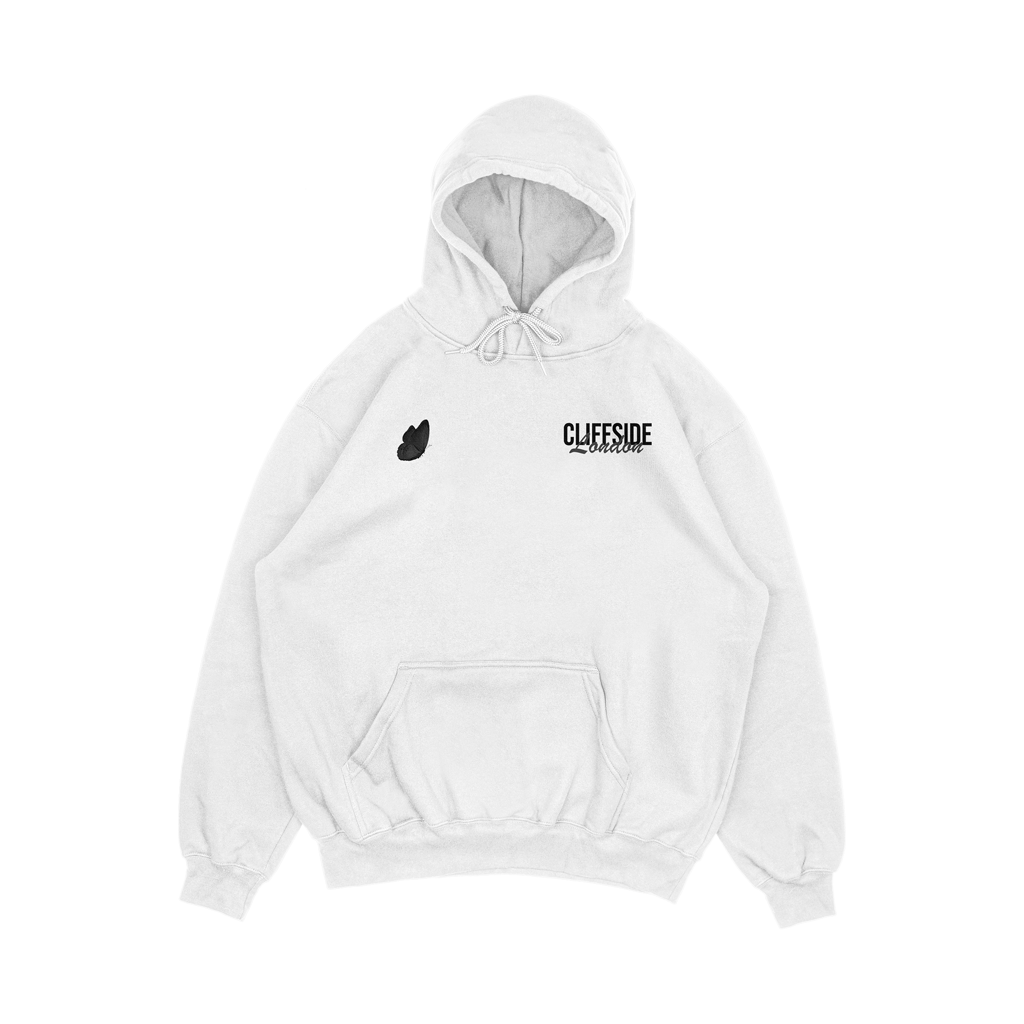 CliffSide Signature Grayscale Butterfly Hoodie – White