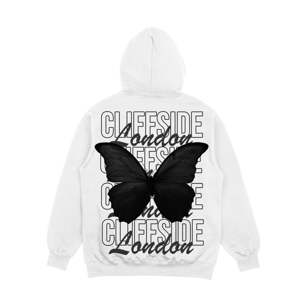 CliffSide Signature Grayscale Butterfly Hoodie – White