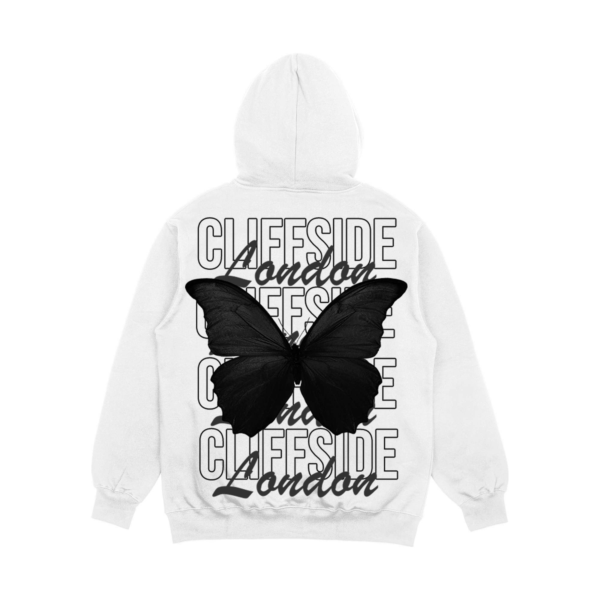 CliffSide Signature Grayscale Butterfly Hoodie – White